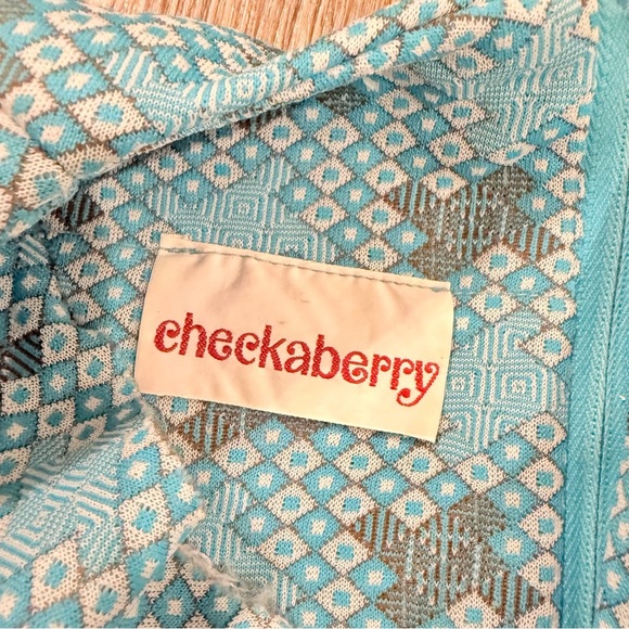 Vintage 60s 70s Checkaberry Mod Shift Dress Women’s Med Teal Blue Short Sleeve - Picture 4 of 7